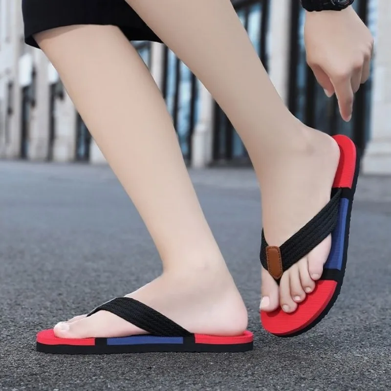 Herren Sommer Flip-Flops Rutschfeste Langlebige Strandsandalen Retro Gewebter Riemen Lässige Outdoor-Hausschuhe
