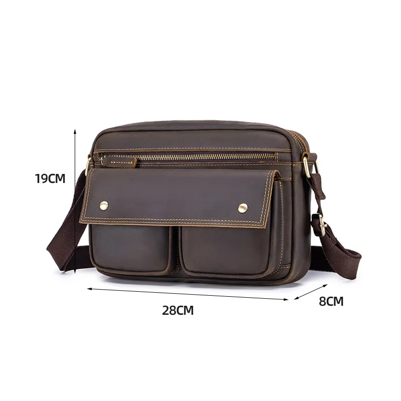 Retro Wild Horse Leather Men's Shoulder Sling Bag, Genuine Leather Men's Bag, Unique Shoulder Strap, Small Square Bag