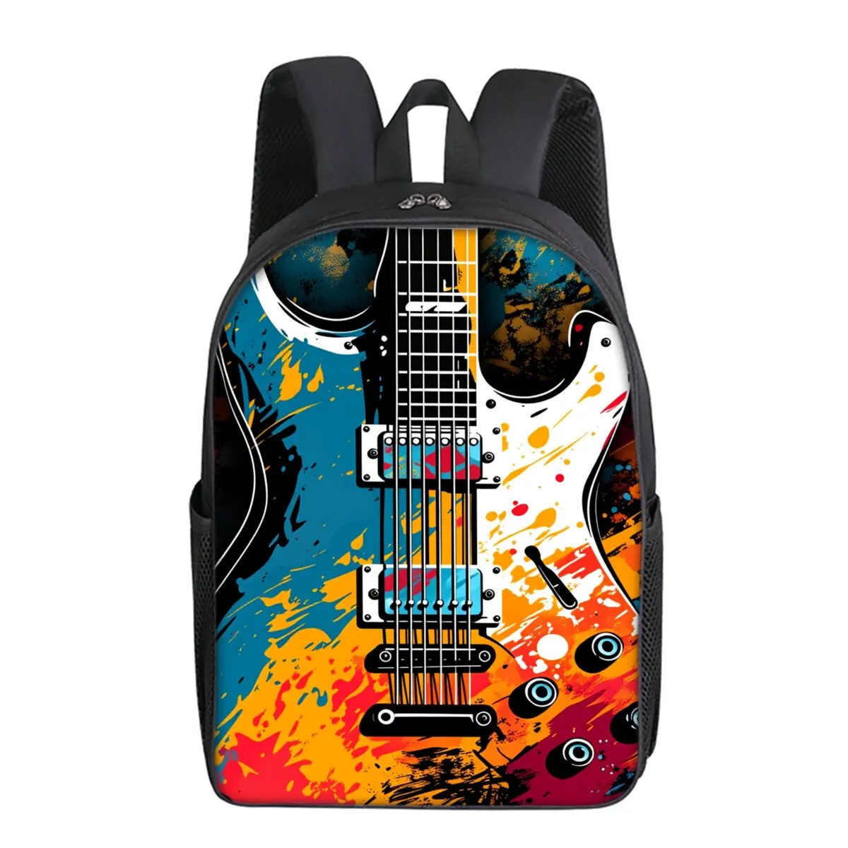 Guitar Printing Single Layer Backpack for Boy and Girls Best Gifts 2D Flat Cartoon School Bags for Children