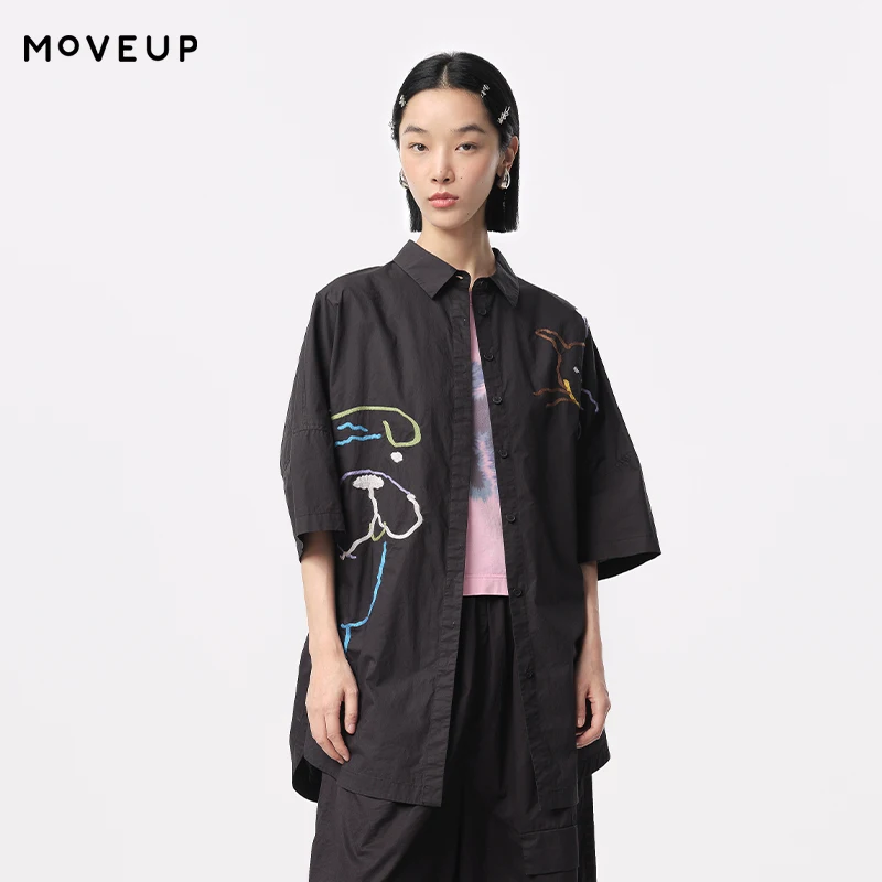 

MOVEUP Casual Short Sleeved Shirt 2026 Summer New Cute Animal Embroidered Pure Cotton Loose Commuting Shirt For Women 324220426