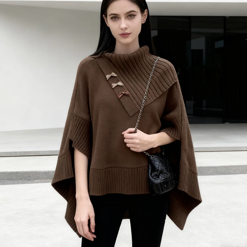 

Fashion Casual Loose Irregular Cape Sweater Autumn Elegant Shawl Cloak Off Shoulder Knitted Tops Oldmoney Style Outer Knitwear