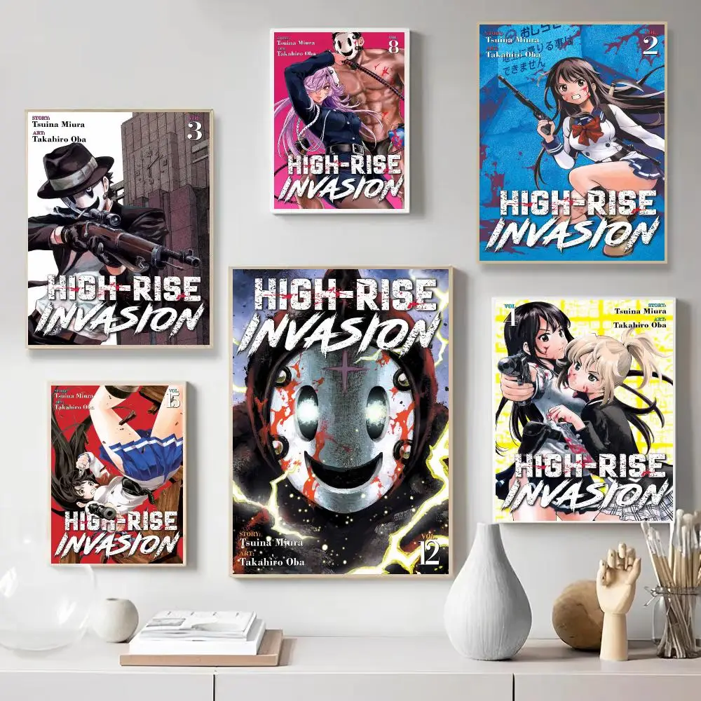 Retro Anime H-High-Rise Invasion Poster Wall Art Print Poster for Bedroom Living Room Home Decor Gift Artwork