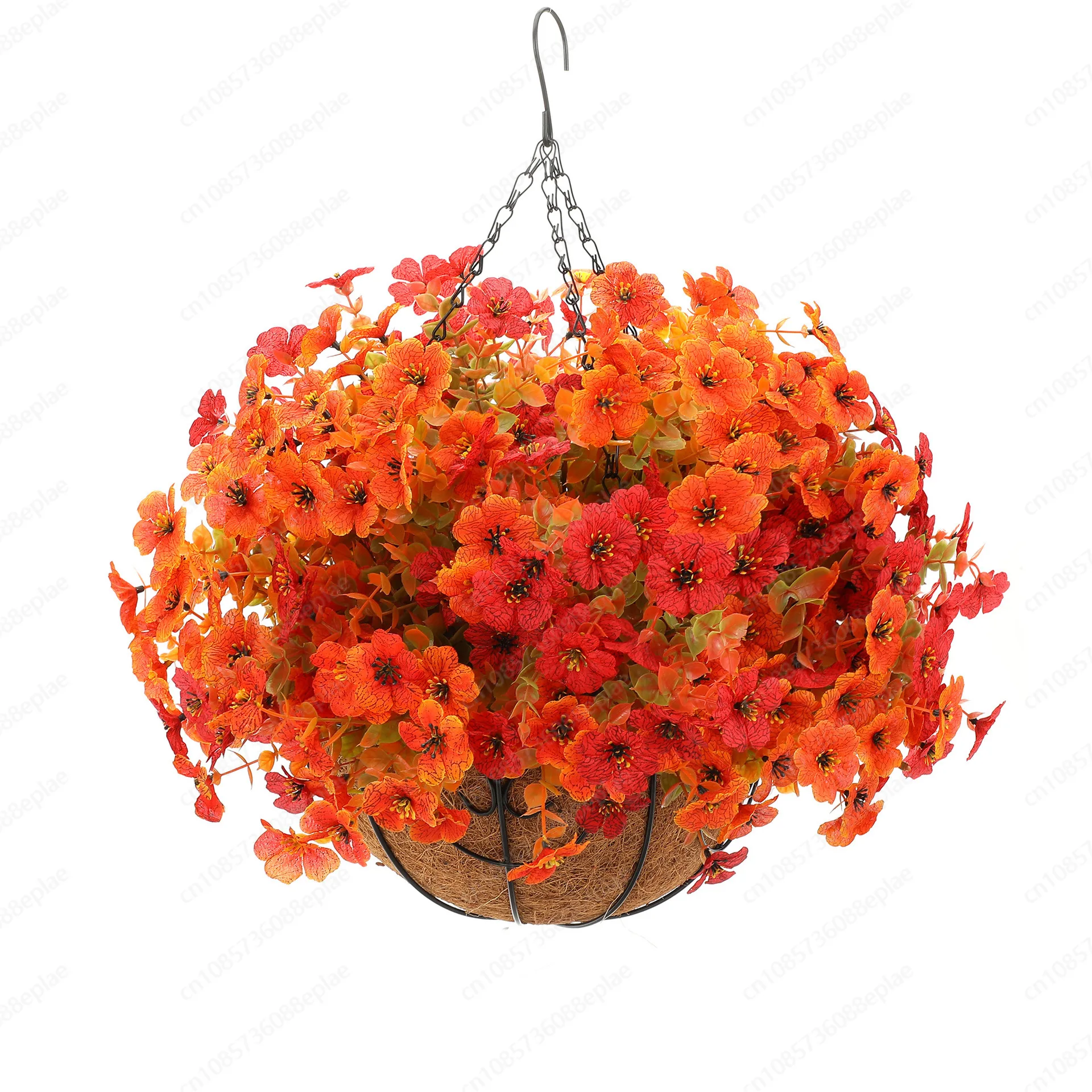 Simulation violet fake flower iron frame coconut palm hanging basket, Thanksgiving decorative outdoor front door hanging basket