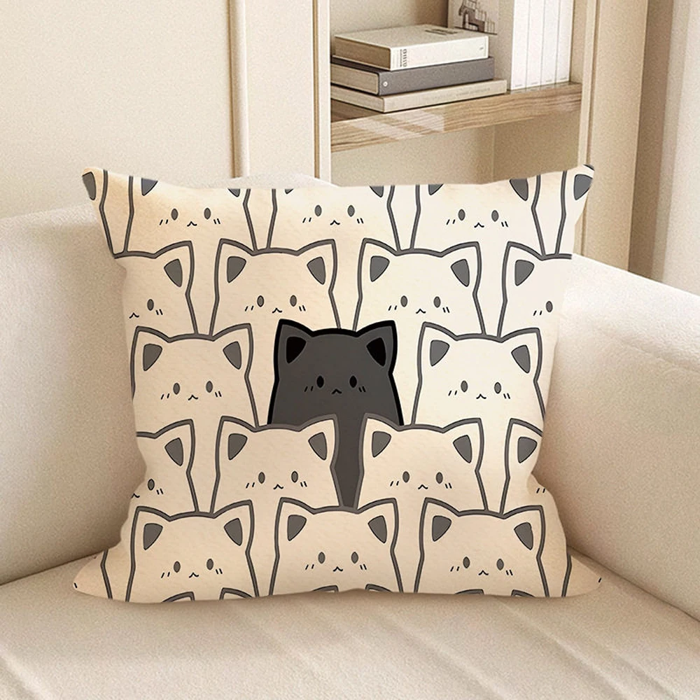 Soft Cartoon Cat Painting Square Pillowcase Cushion Cover for Sofa And Nap - Polyester Fabric Home Decorative Pillow Cover