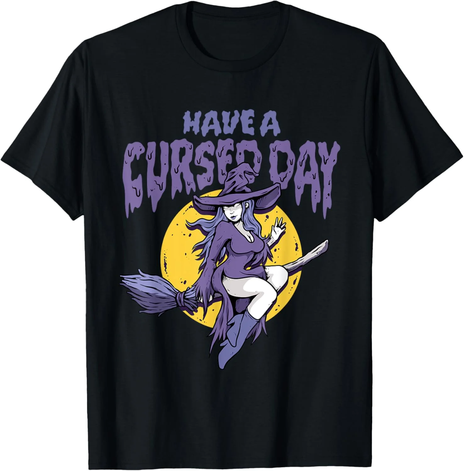 Funny Halloween Witch Riding Brooms Have a Cursed Day Wiccan T-Shirt