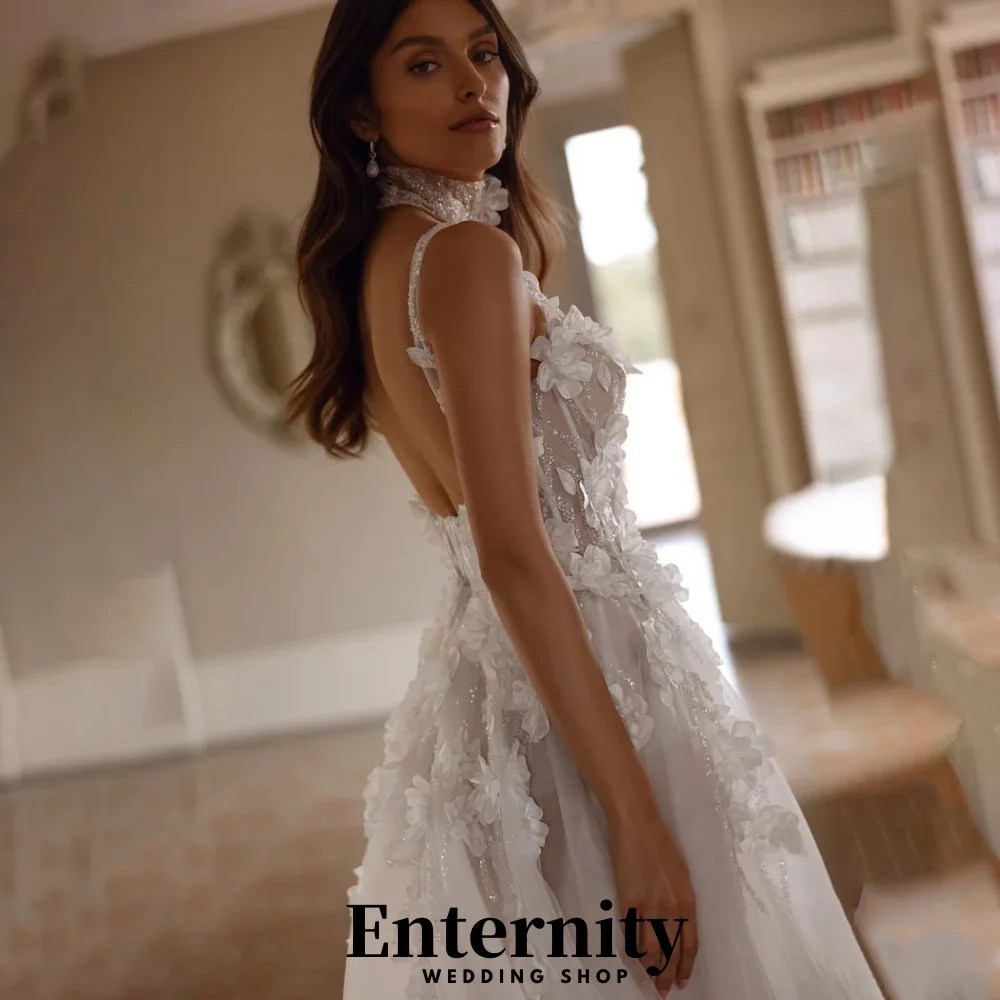 Vestidos de casamento com zíper personalizado, decote em v, sem mangas, para mulheres, charmoso, simples, renda, apliques, vestidos de noiva