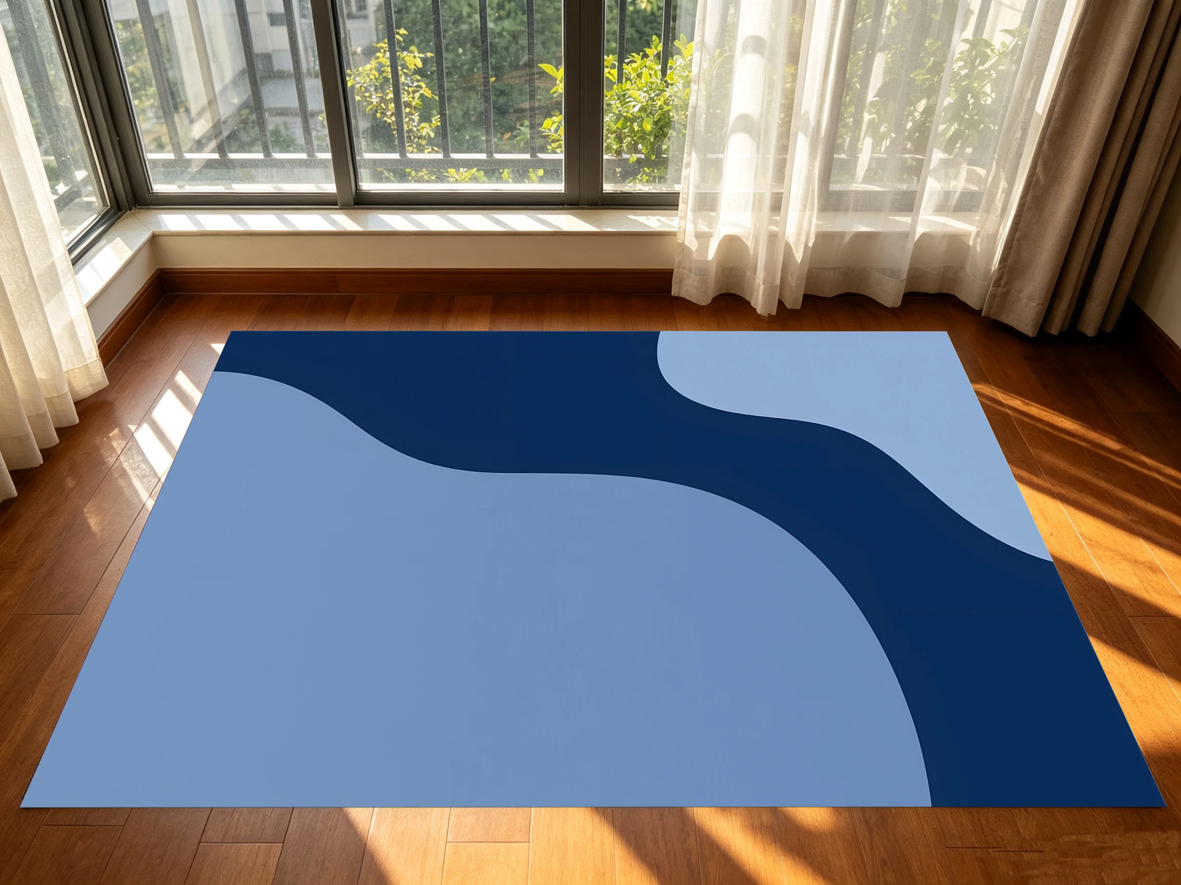 Rug Blue Fluid Color Block 2D Rug: Minimalist Style, Soft & Comfortable, Suitable for Living Rooms & Bedrooms, Enhances