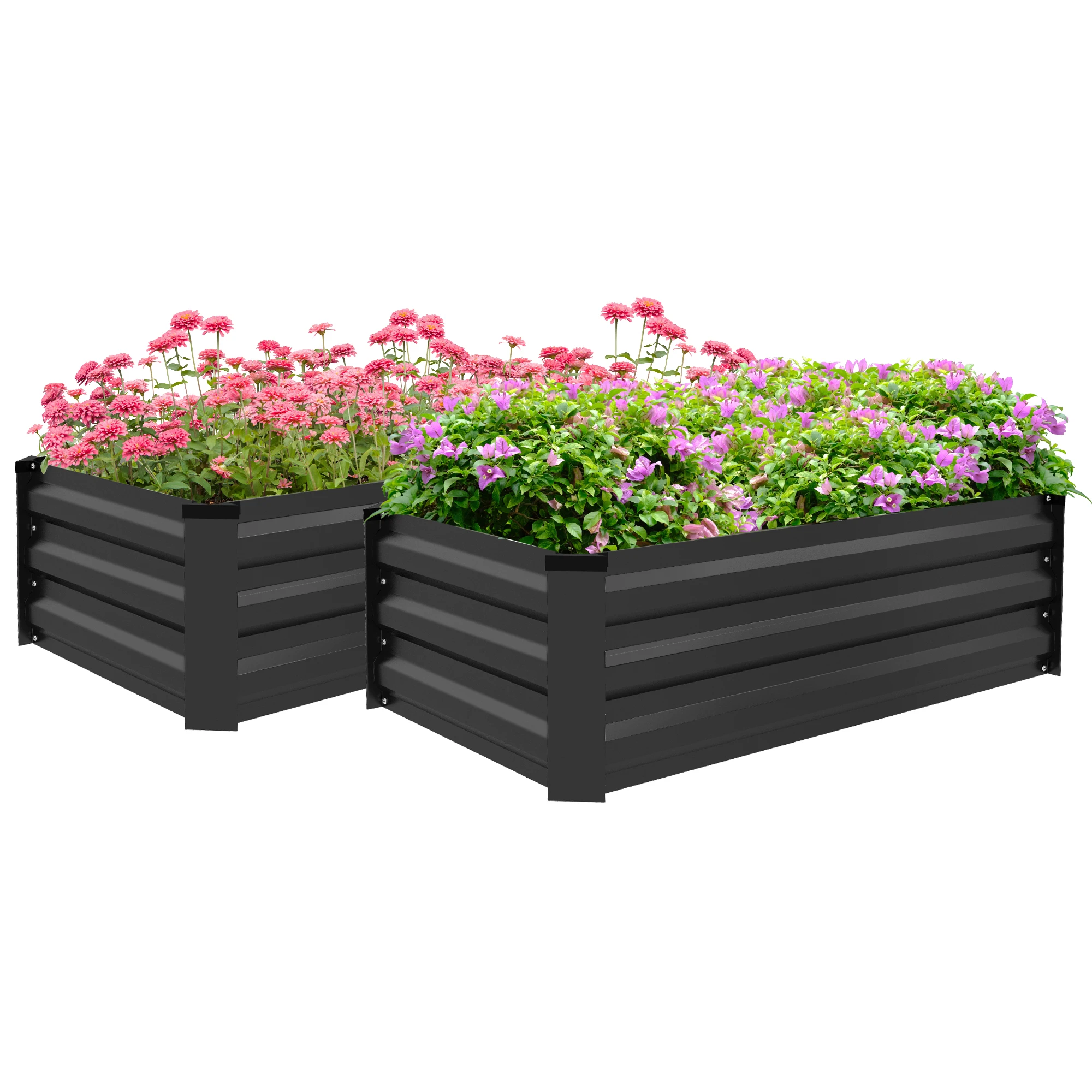 Outsunny 2 Jardineras de Acero Galvanizado 100x60x30 cm-Outsunny. Gris Oscuro