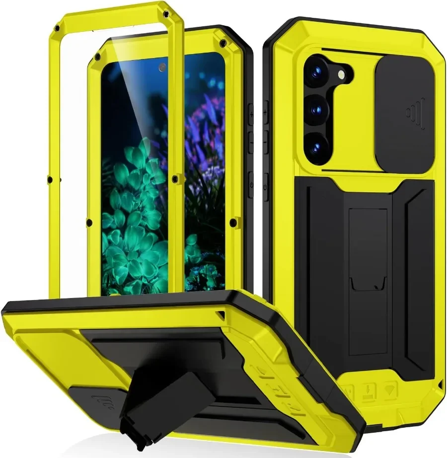 Rugged military aluminum metal housing for Samsung S24Ultra S24 Plus sliding lens cover Heavy Duty shock-proof housing screen