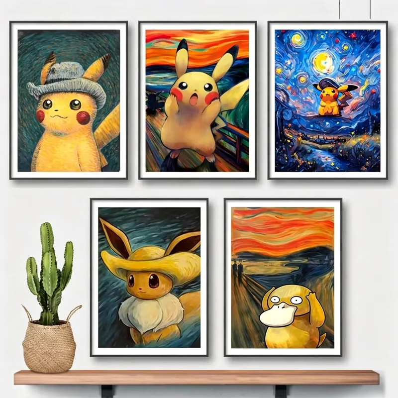 Pokémon Anime-Charakter Pikachu Poster Van Gogh Museum Aquarell Leinwandgemälde Wandbilder für Wohnzimmer Geschenke