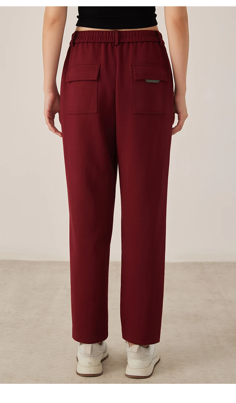 KW7523331 Lässige Damenhose mit geradem Bein, gemischter Stoff, elastische Taille, entspannte Passform, Hose mit Taschen – Detail 7