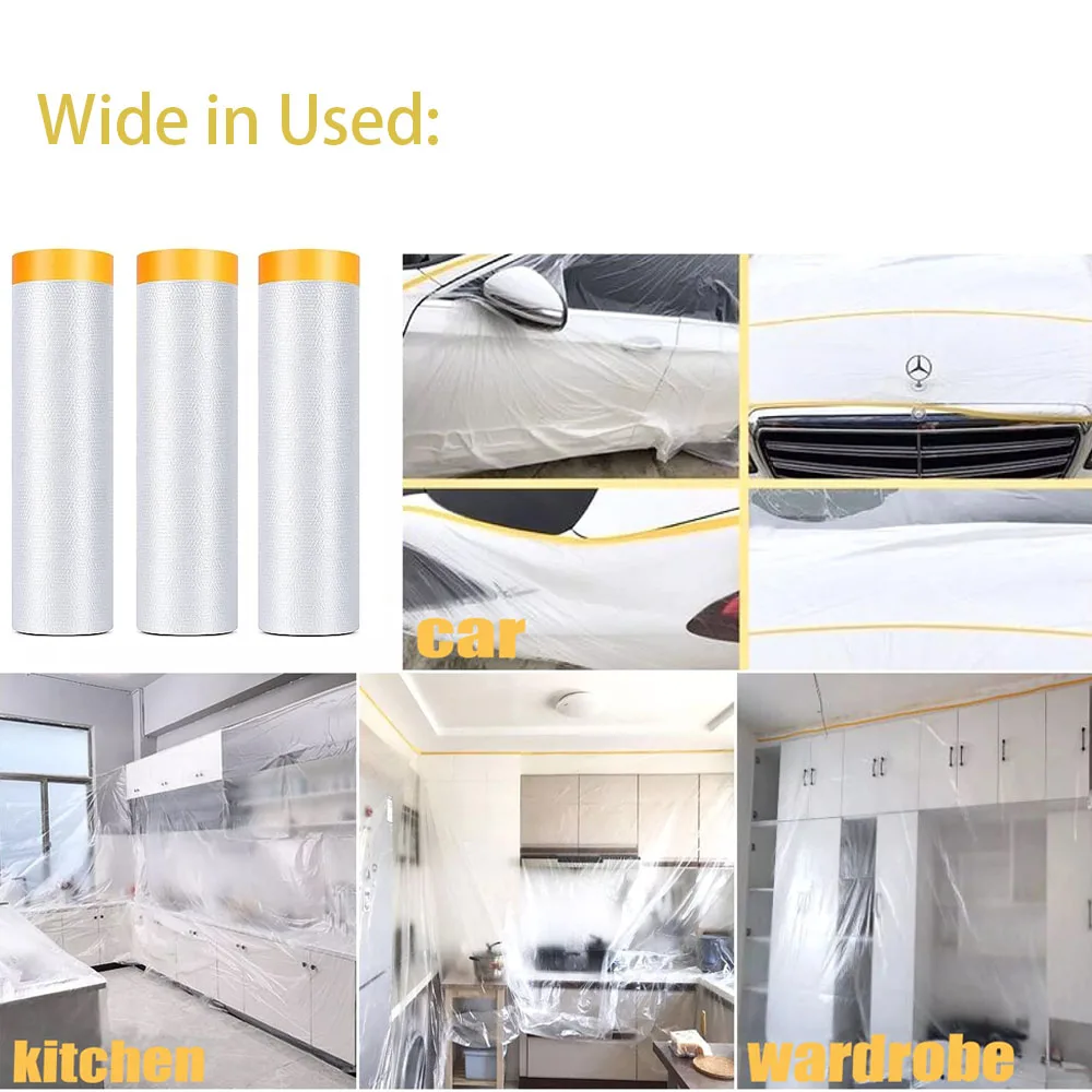 10M Pre-Taped Masking Film Anti Dust Plastic Drop Cloth for Spray Paint Automobile Painting Living Room Furniture Dust-proof