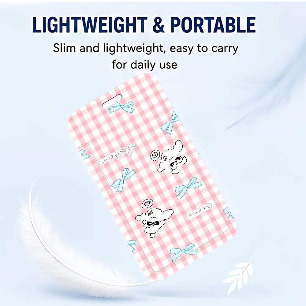 Korean Plaid Cute Puppy ID Card Holder Cute PVC Badge Holder Cartoon Card Cover Student ID Bus Card Case With Clear Window