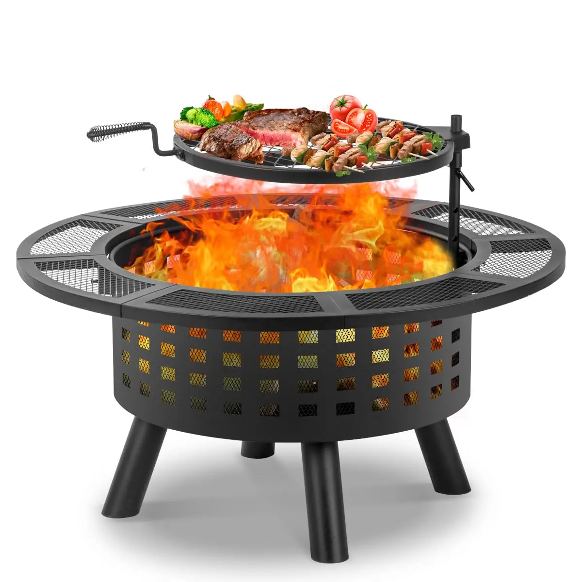 36 inch Outdoor Fire Pit with Grill Wood Burning 3-in-1