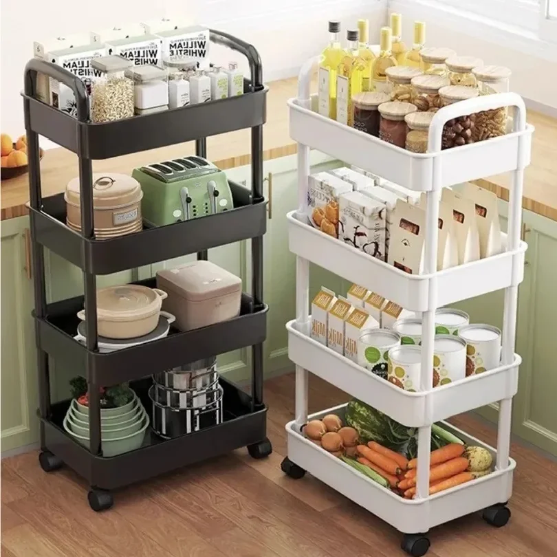 Hot 5-tier Kitchen Storage Shelf, Mobile Trolley, Floor-standing Multi-layer Storage Rack, for Snacks, Fruits and Vegetables
