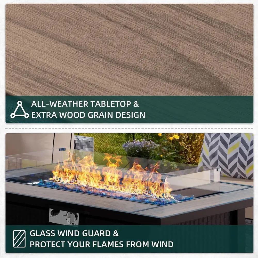 طاولة حفرة حريق غاز خارجية مقاس 45 بوصة مع البروبان وغطاء قابل للإزالة وغطاء مقاوم للماء و50000 وحدة حرارية بريطانية وصخور الحمم البركانية وإطار من الألومنيوم لـ #4