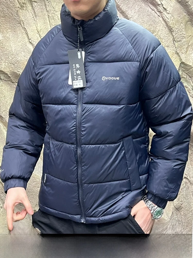 

High Puffin Thiened Winter Cotton Jaet Men's Casual Collar Warm Faionable Stand Fit Long Sve Pure Color Coat