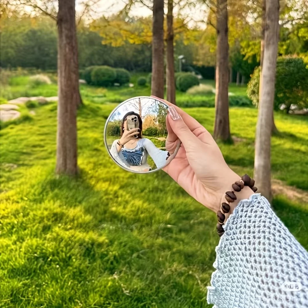 Portable Convex Travel Mirror Foldable Compact Wide-Angle Vanity Mirror for Travel Makeup Vlog Shooting Content Creator Gift