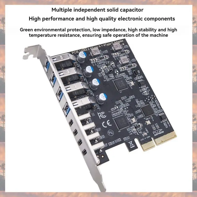 

2025 New-8 Port USB 3.2 PCI-E Expansion Card Adapter Card 20Gbps 4 Type-C+4 Type-A Expansion Card For Desktop PC Host Card