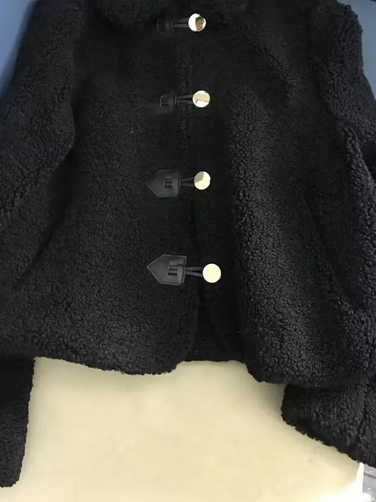 Dames 2024 Chique Effen Witte Jas Turn-down Kraag Lamswol Single-breasted Zak Dames High Street Korte Jas Winter