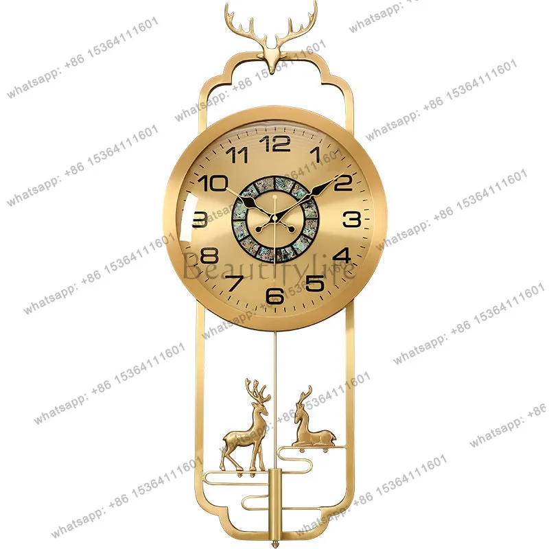 

New Chinese light luxury wall clock household brass decorative Chinese style quartz clock