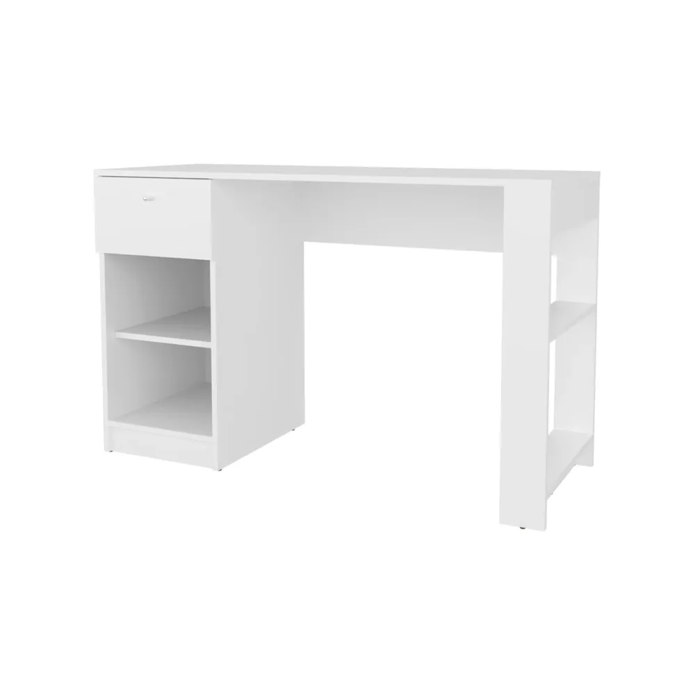 White Sun City Computer Desk with Drawer and Open Storage Feature