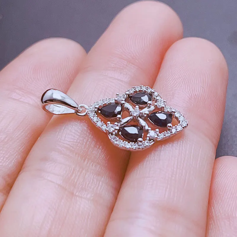 Low Price 925 Silver Dark Sapphire Pendant with Certificate 3x4mm Water Drop Design Sapphire Pendant Fine Jewelry Necklace