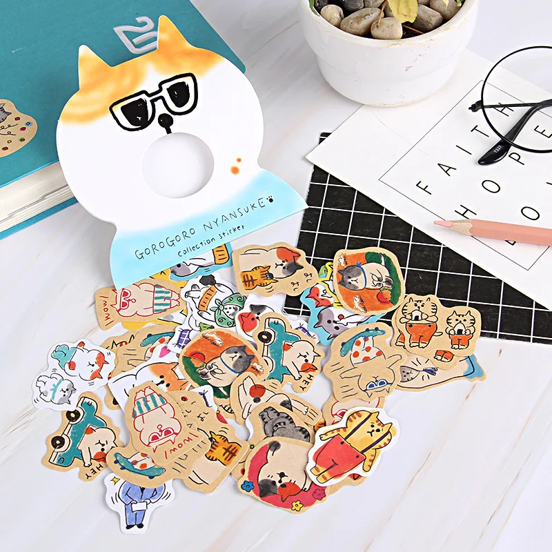 30 Pcs/Lot Cute Cartoon Cat Paper Stickers Notebook Photo Album Diy Decoration Material Students Stationery Random Pattern
