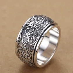 Rotable Powerful Beasts Ring For Men Jewelry Domineering Retro Carving Flower Ring Male Boyfriend Birthday Gift Many Sizes