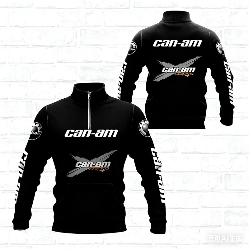 

Brp Can-am Off-roadRacing Car Print Men's Half-zip Stand Collar Top Autumn Winter Leisure Fashion Long Sleeve Sweatshirt Clothes