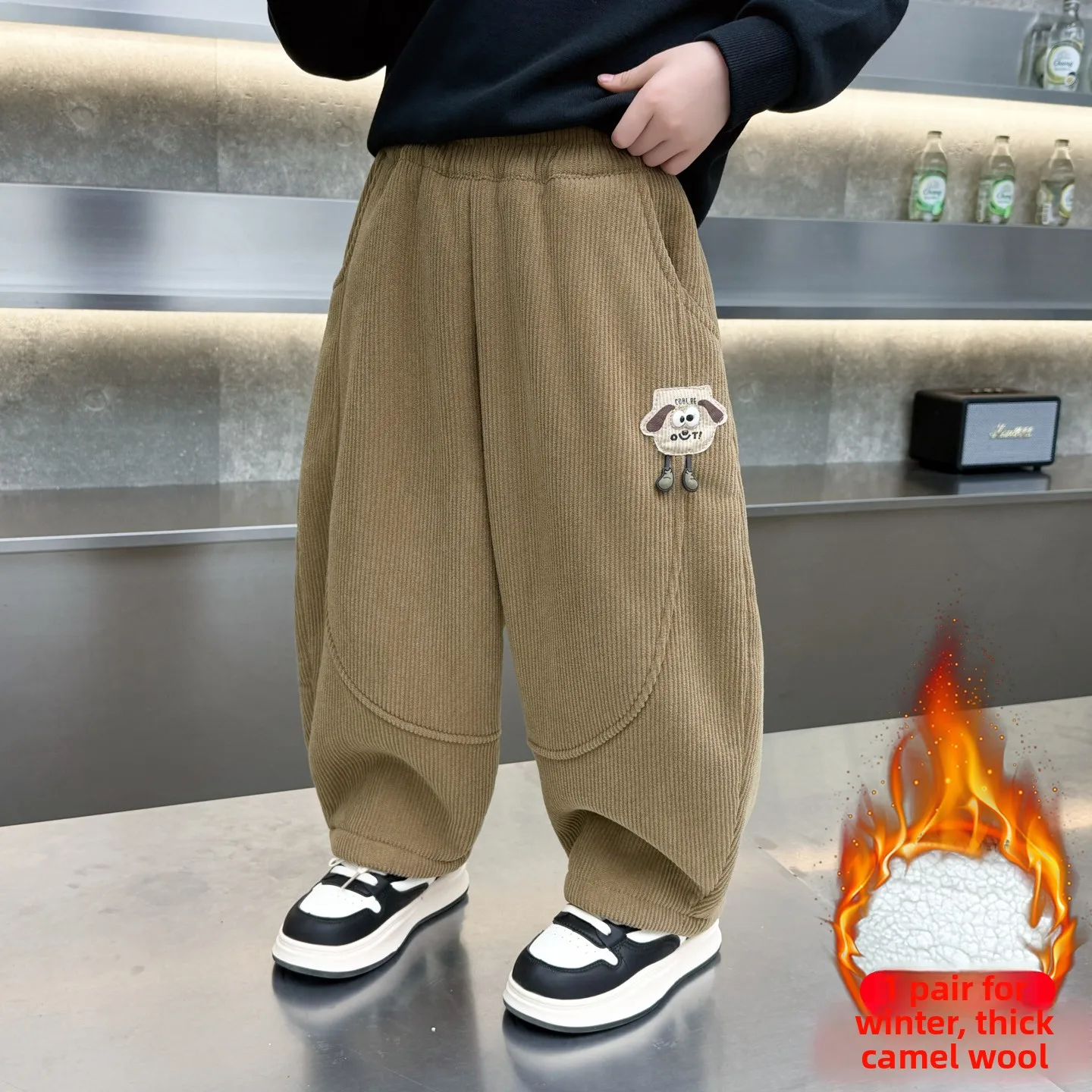 

Thiened Corduroy Children's Winter Pants Boys' Fce Lined Casual Trousers Autumn Winter Clothes Dog Patterned Straight Le...