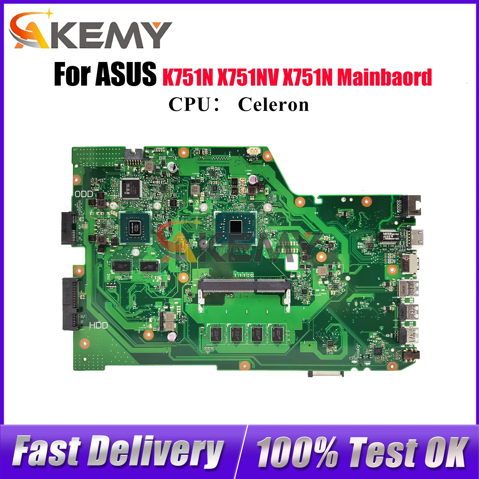 

Материнская плата для ноутбука X751NV для ASUS VivoBook X751NC X751NV K751N X751N, материнская плата для ноутбука с процессором Celeron, ОК, быстрая доставка