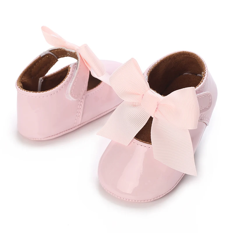 Baby Newborn Girl Princess Anti slip Bow Shoes Preschool Children\'s Soft PU Leather Walking Shoes Pink Series First Walking Shoe