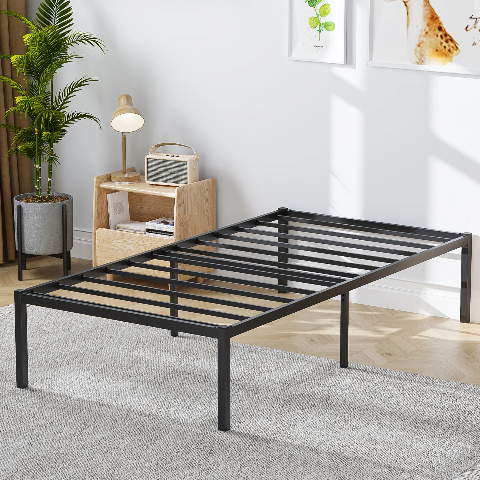

16 Inch Twin Bed Frame Heavy Duty Metal Platform Bed with Underbed Storage, No Box Spring Needed, Easy Assembly