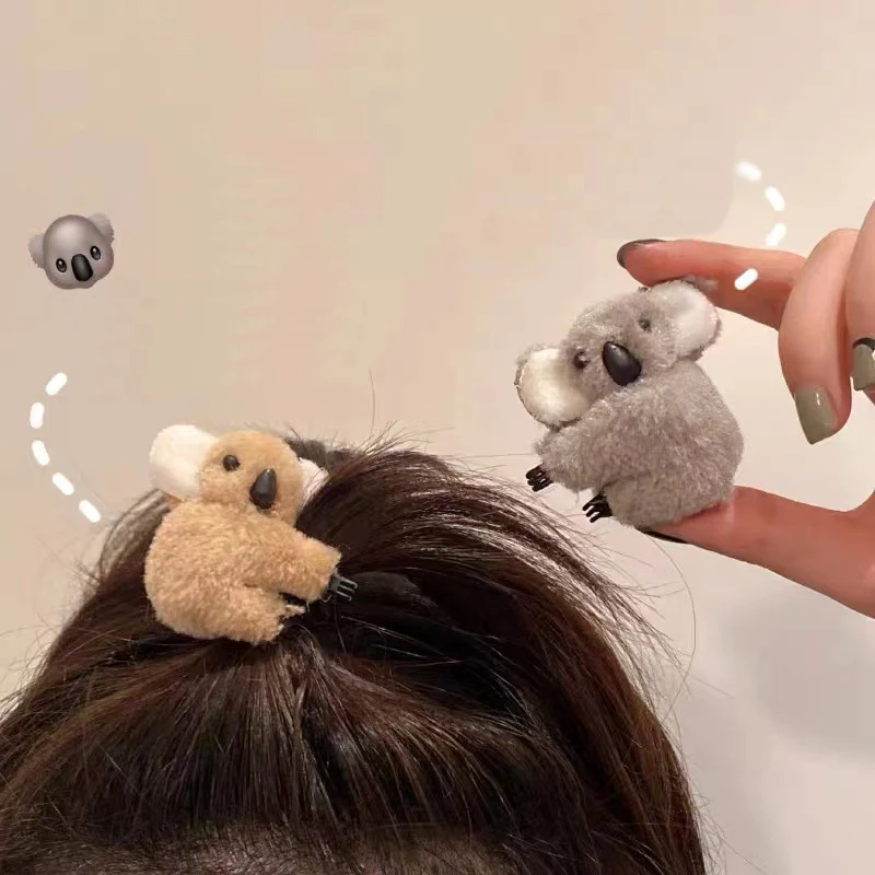 Pinzas para el pelo de oso Koala de felpa para niña, horquillas para el pelo, pinzas para el pelo de animales bonitos, accesorios para la cabeza,