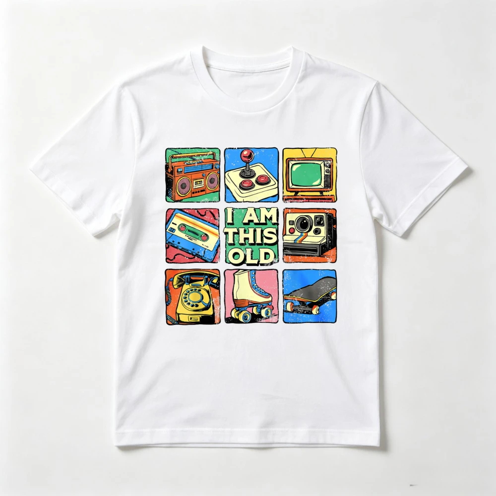 I Am This Old Retro Style Graphic Tape Sound Recorder Fixed-line Telephone 80s 90s T-Shirt Casual Fashion Loose Harajuku Tees