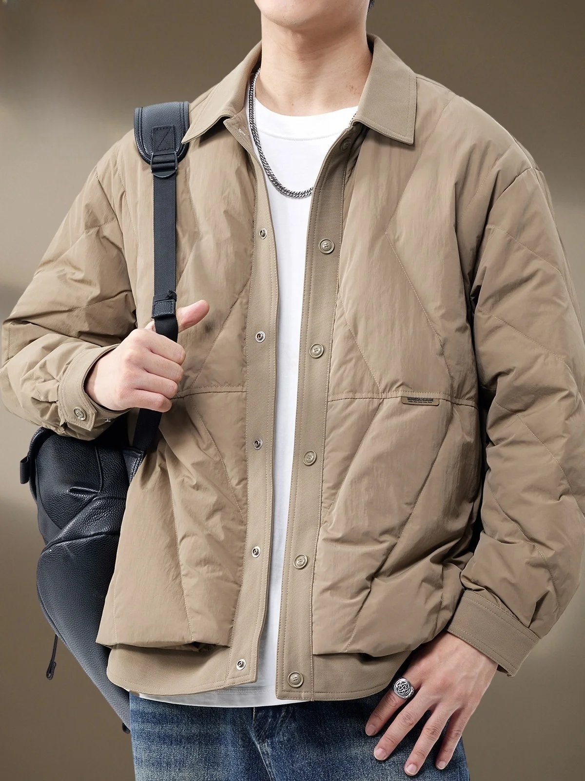 

Men's White Du down Jaet Lightweight Warm Stand Collar Coat 2025 Winter New Sle Youth ular Outerwear
