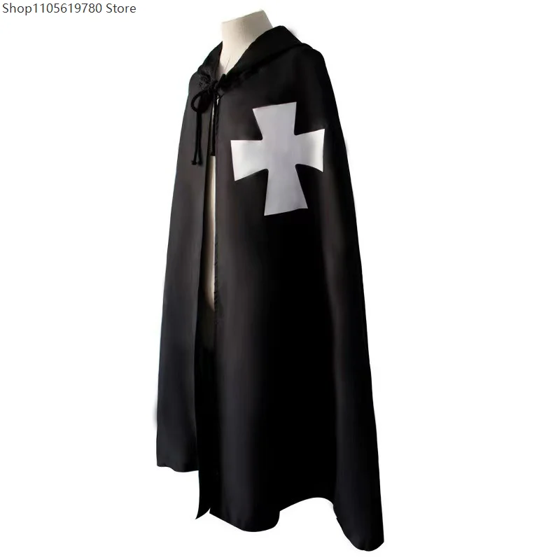 Medieval Crusader Knight Cosplay Hooded Robe Cloak Men Templar Renaissance Outfit For Halloween Carnival Dress‑Up Outfit WUBIN