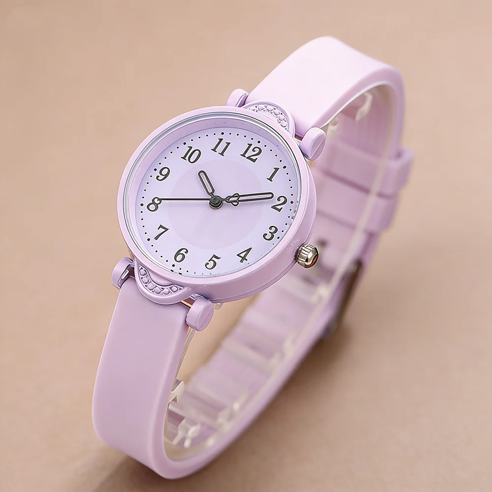

Модные женские кварцевые часы с круглым циферблатом и светло-фиолетовым силиконовым ремешком, повседневные милые женские наручные часы для ежедневного ношения и в подарок