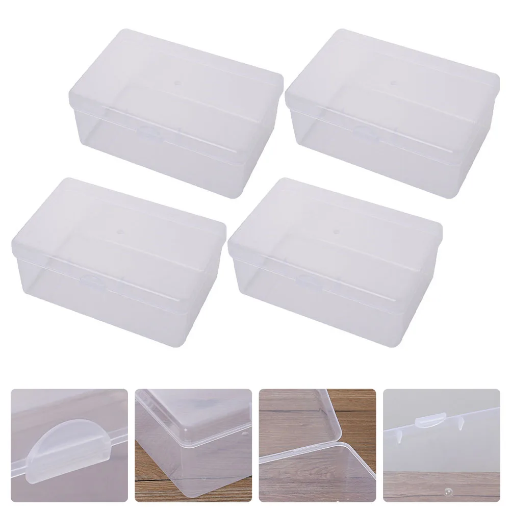 

4pcs Cotton Pads Storage Box Smooth Edge Space Saving Desktop Organizer With Lid Dustproof Translucent
