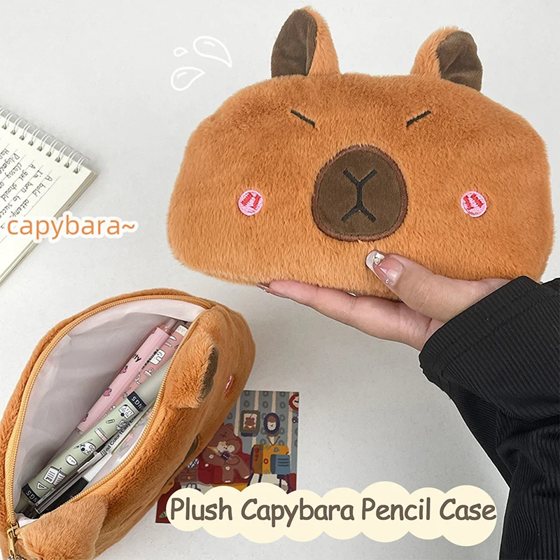 

1Pc Plush Pen Pouch Capibara Plush Pencil Case Cartoon Capybara Large Capacity Pen Pouch Stationery Storage Bag Cosmetic Bag