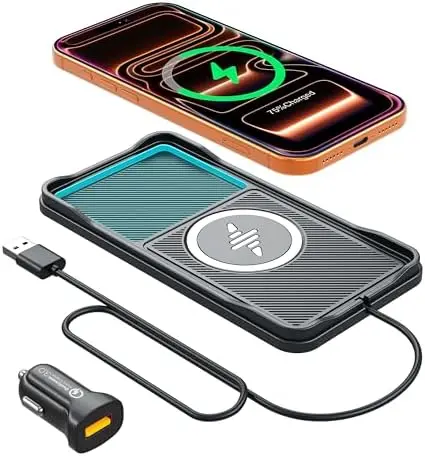 

Wireless Car Charger 15W Fast Charging Pad for iPhone & - Non-Slip Design, 30cm Cable
