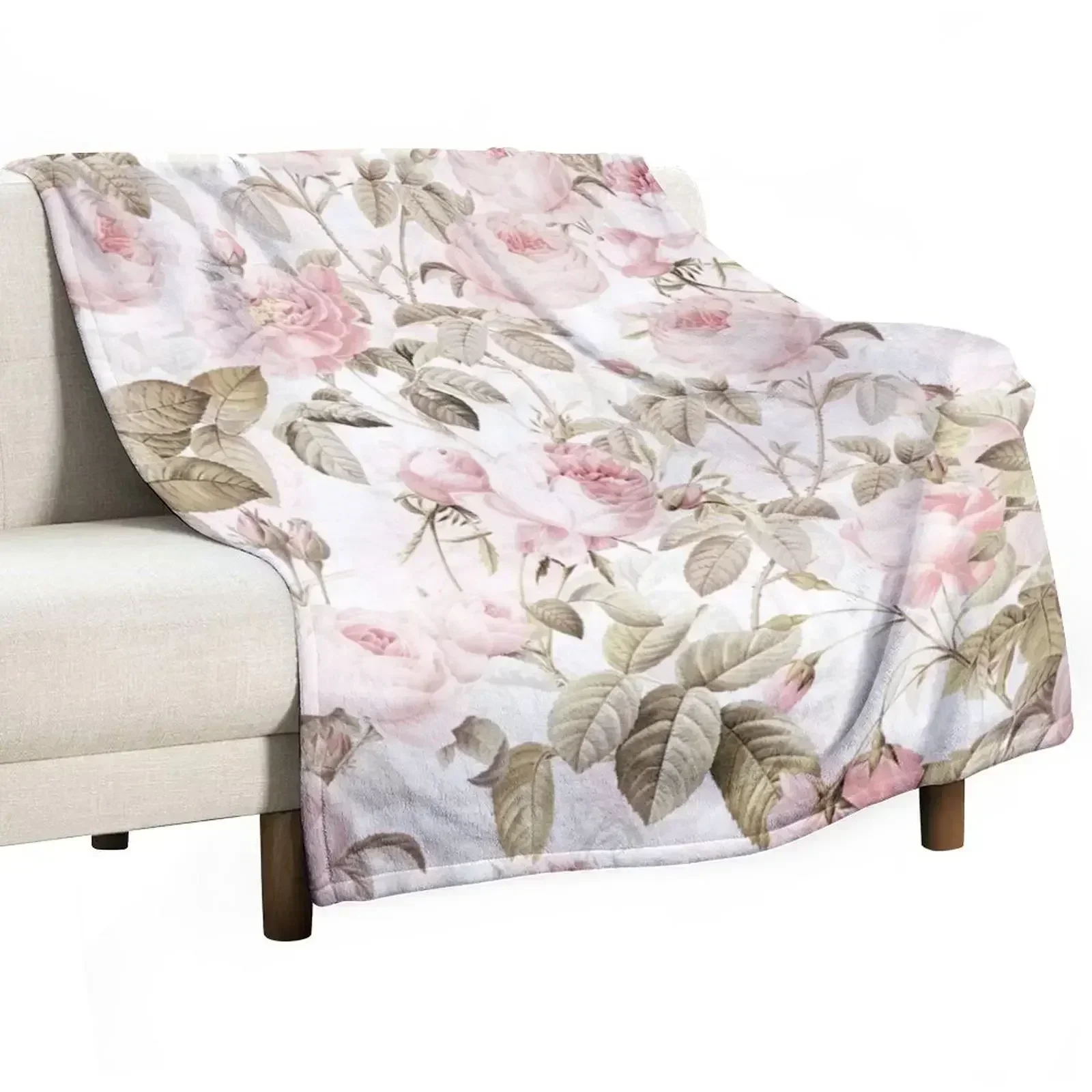 Sepia Old Vintage Roses on Pink Pattern Throw Blanket Flannel for sofa Cute Winter beds Blankets For Baby Moving Blankets