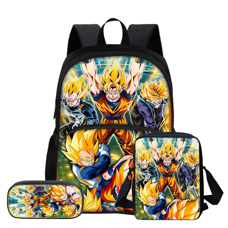 Mochila Dragon Ball con bolsillo frontal, juego de 3 piezas, mochila Super Saiyan Goku, bolsos de hombro, bolsa para lápices, mochilas escolares, mochila
