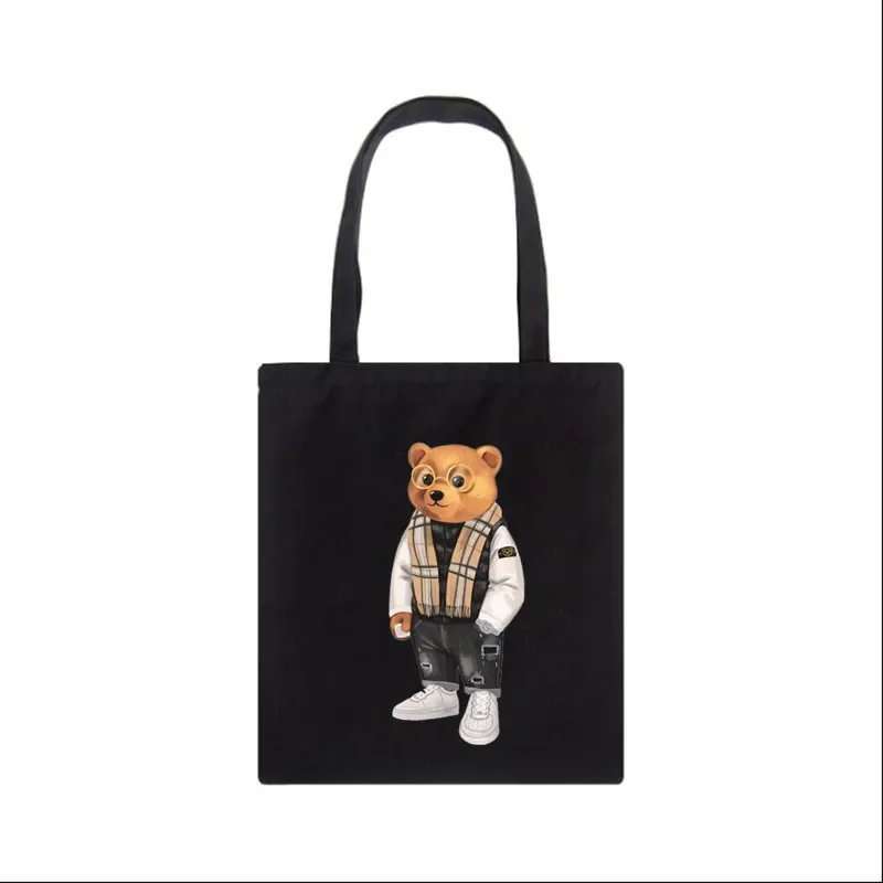 

Fashion Bear Print Eco Women Shoulder Bags Female Handbag Canvas Shopping Bag Casual Large Ladies Travel Totes Bags 2022