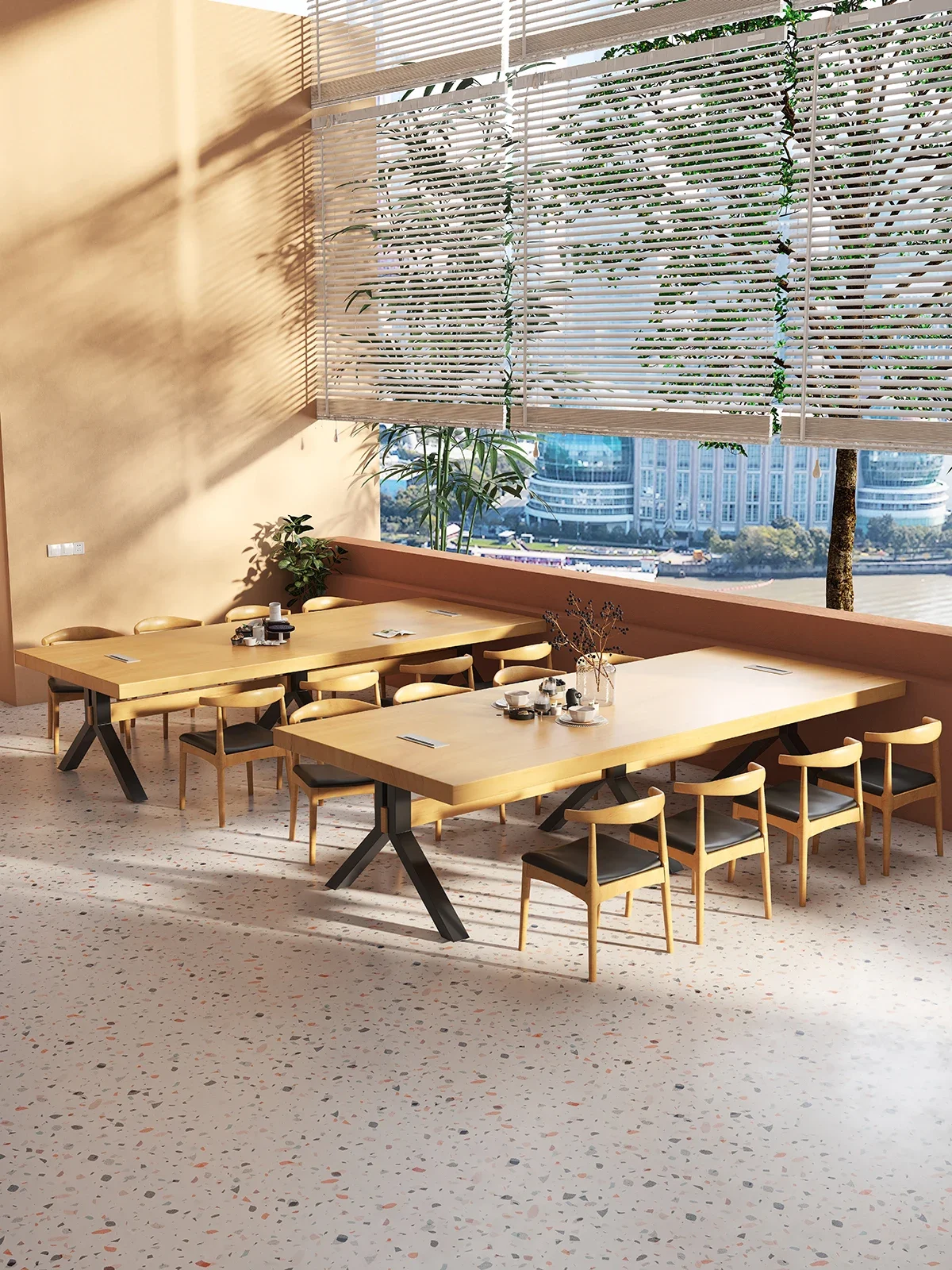 Commercial wrought iron  large dining table, restaurant hotel studio training oversized table and chair combination 10