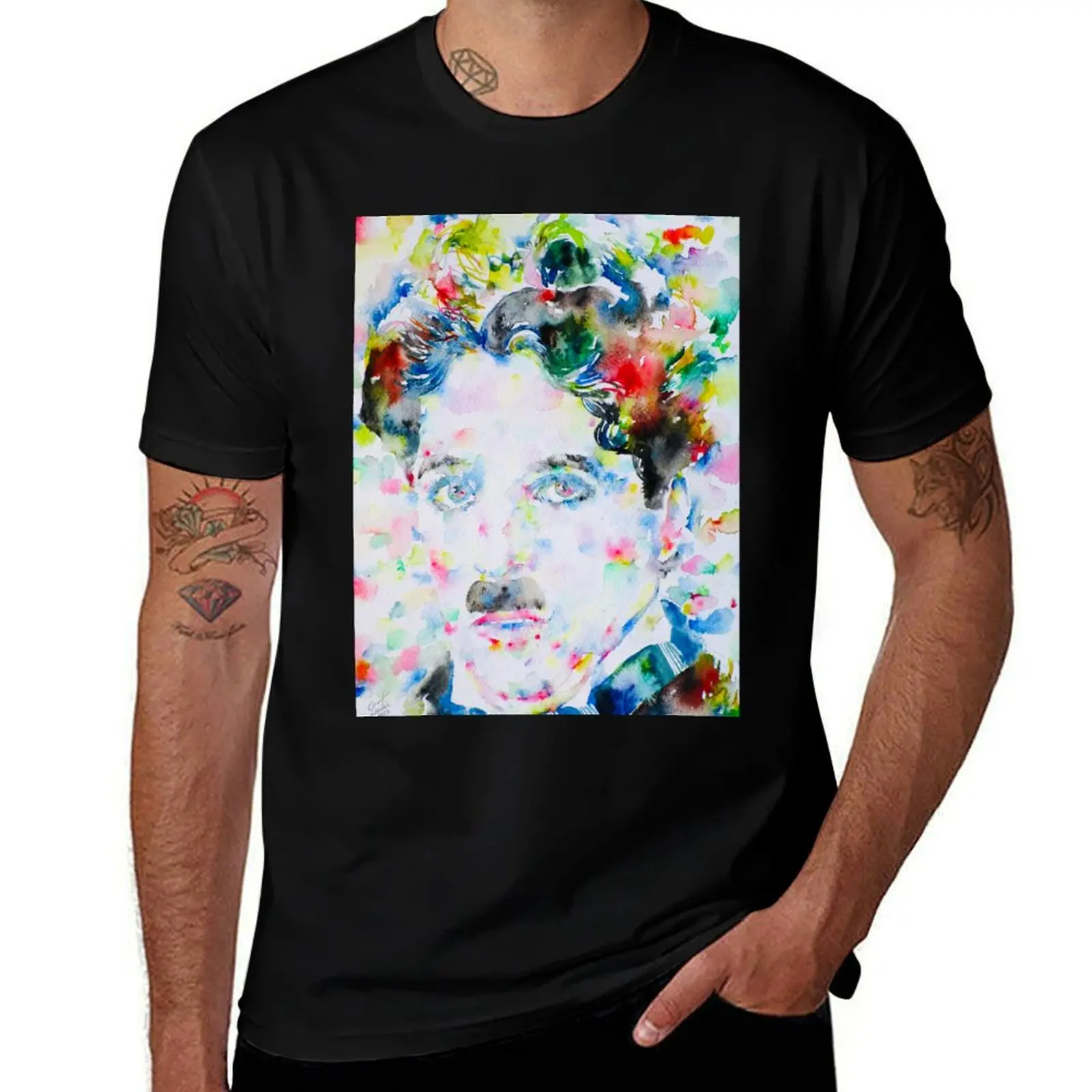 

man T-Shirt T-Shirt shirt t shirt portrait for shirt t watercolor CHARLIE - CHAPLIN cotton .2 essential t man
