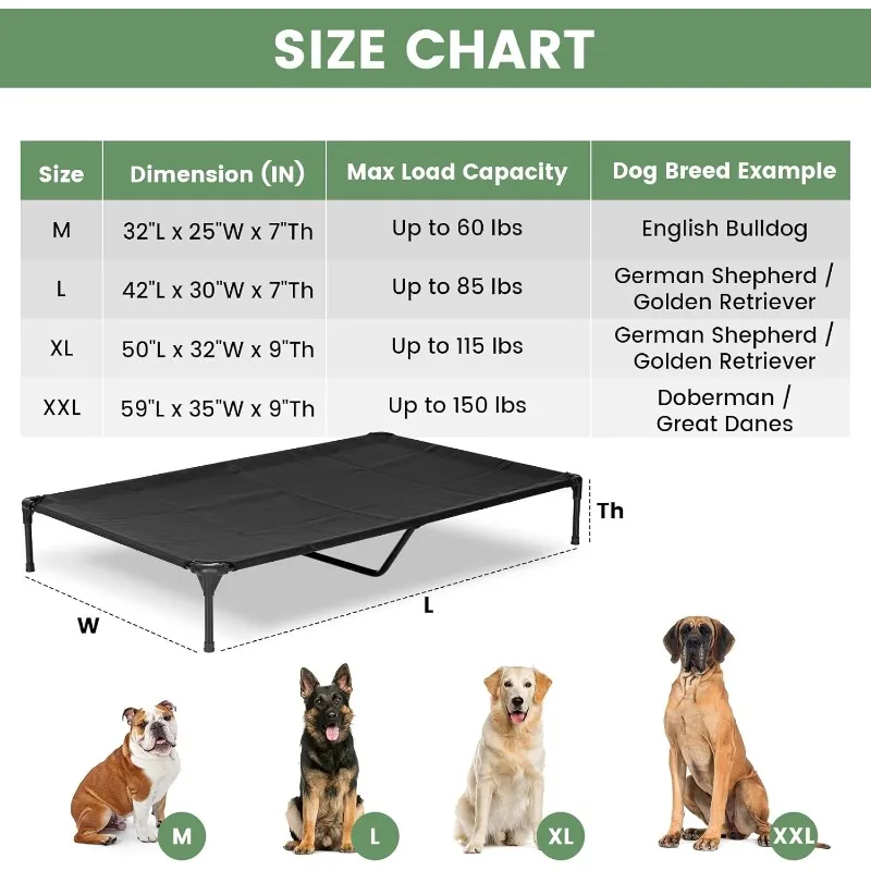 Erhöhtes Hundebett für den Außenbereich – erhöhtes Hundebett für große Hunde, wasserdichtes Hundebett, einfach zu montieren, kühlendes, erhöhtes Hundebett