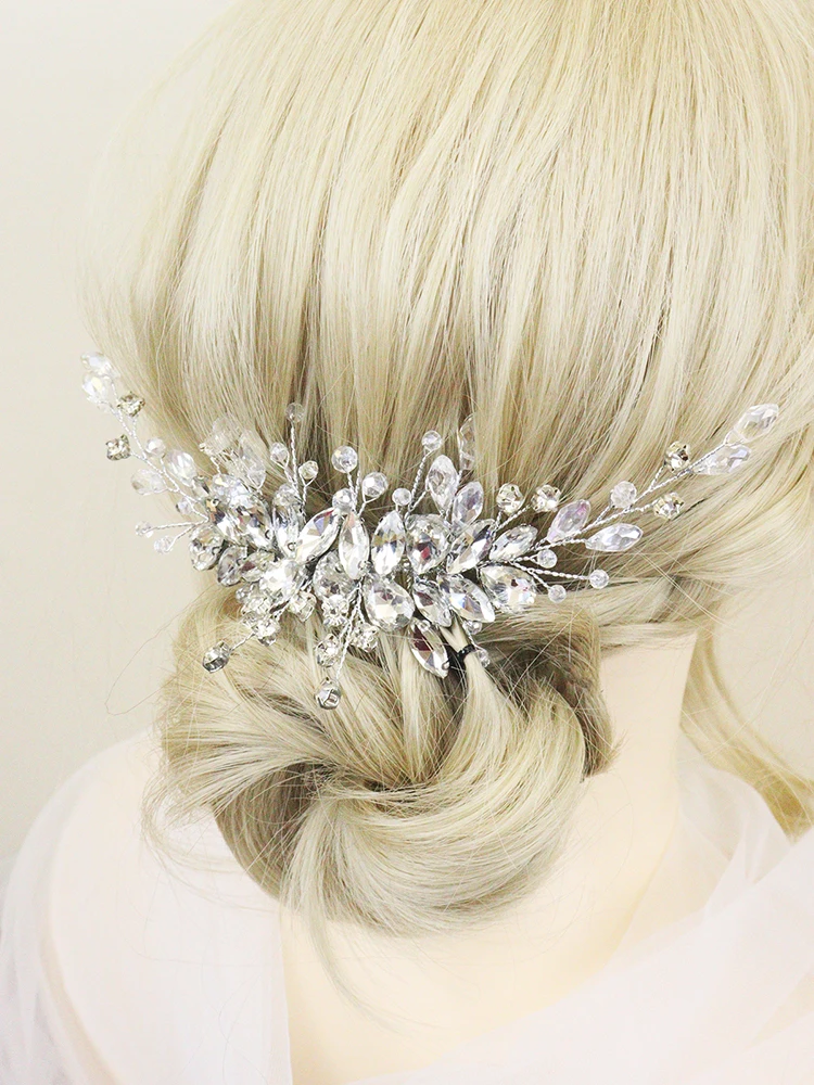 Silver Rhinestone Hair Comb Bride Hair Accessories for Women Crystal Handmade Wedding Head Jewelry Party Bridesmaid Girls Gifts