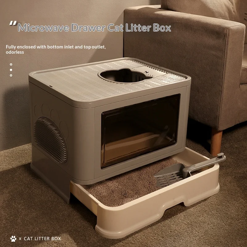 Caja de arena plegable para gatos cerrada: antioleores y antisalpicaduras - imagen 4